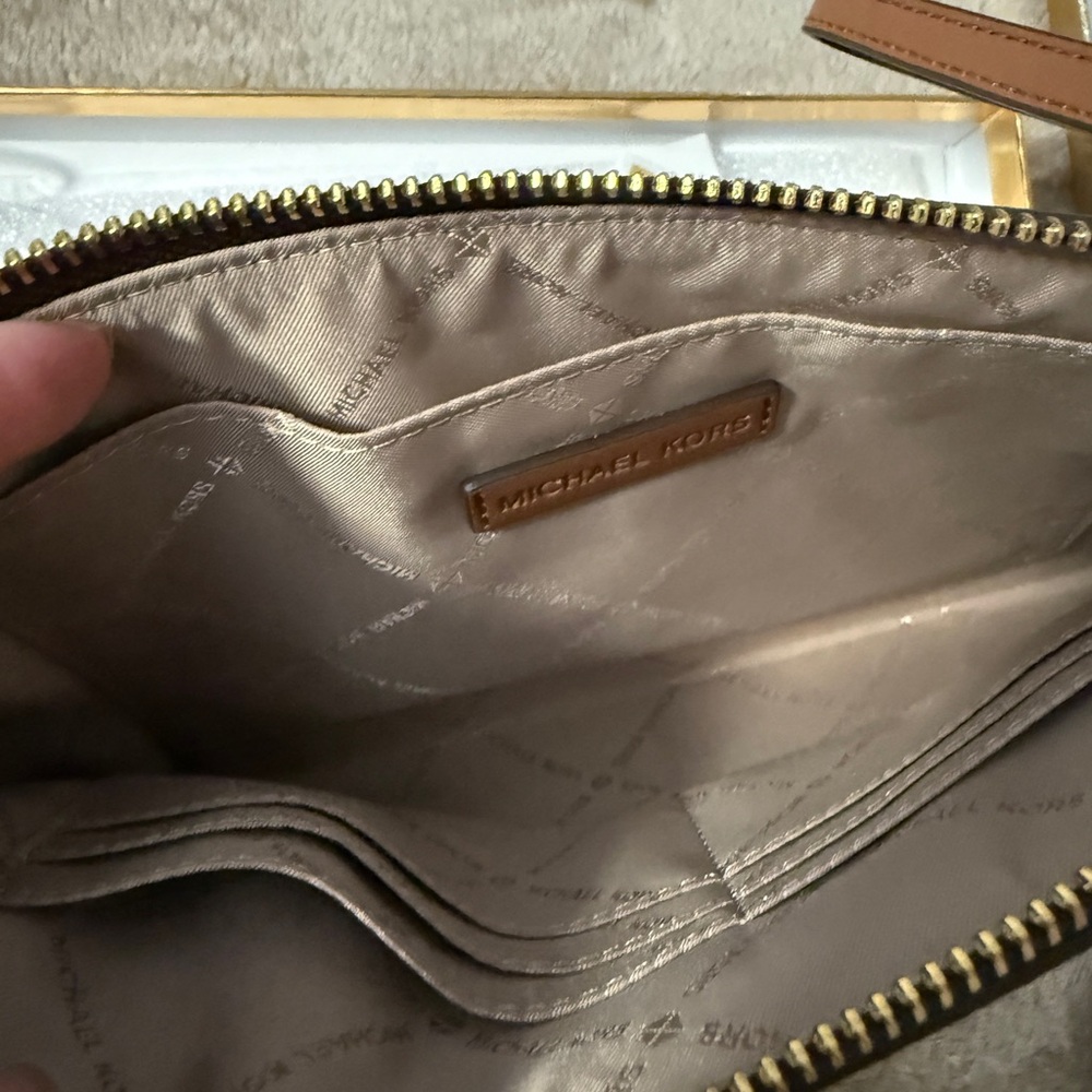 Michael Kors Brown Logo Zip Wristlet with Gold Hardware - Picture 3 of 5